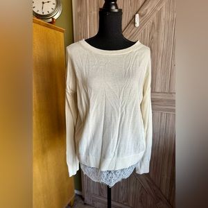 Banana Republic Factory Women's Cream Colored sweater with lace bottom trim